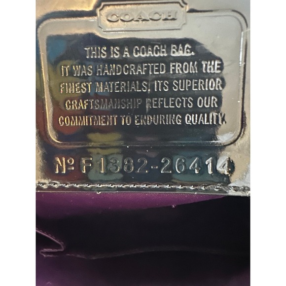 Coach Poppy Metallic Signature "C" Tote Bag In Charcoal With Patent Leather Trim - Picture 6 of 10